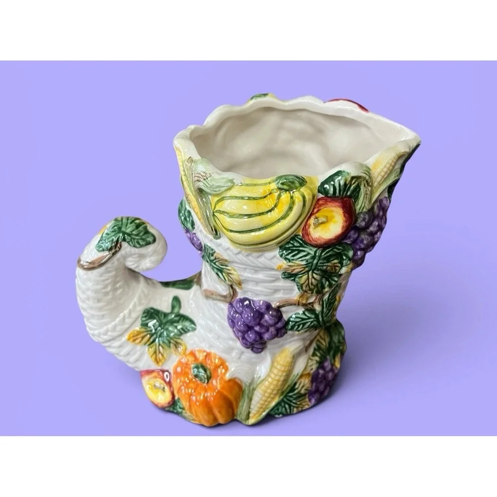 Fitz & Floyd Omnibus Harvest Beauty Cornucopia Vase Pumpkins Fruit Vegetables